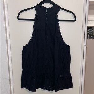 Ryegrass Chic Black Eyelet Sleeveless High Neck Peplum Top | 1X